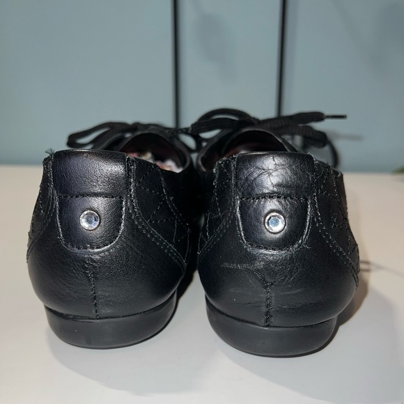 Sonia Rykiel Paris Black Leather/Satin Lace Up Sneakers with Rhinestone - Picture 6 of 11
